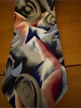 VTG J. Garcia Abstract Swirl Men's Silk Tie in Navy, Gray & Pink